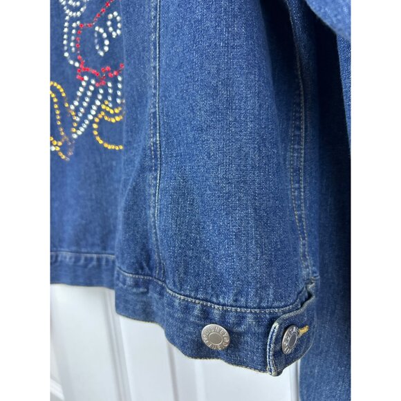 Vintage Disney Direct Denim Jacket Womens XL Mickey Mouse Rhinestone Distressed - Picture 8 of 11